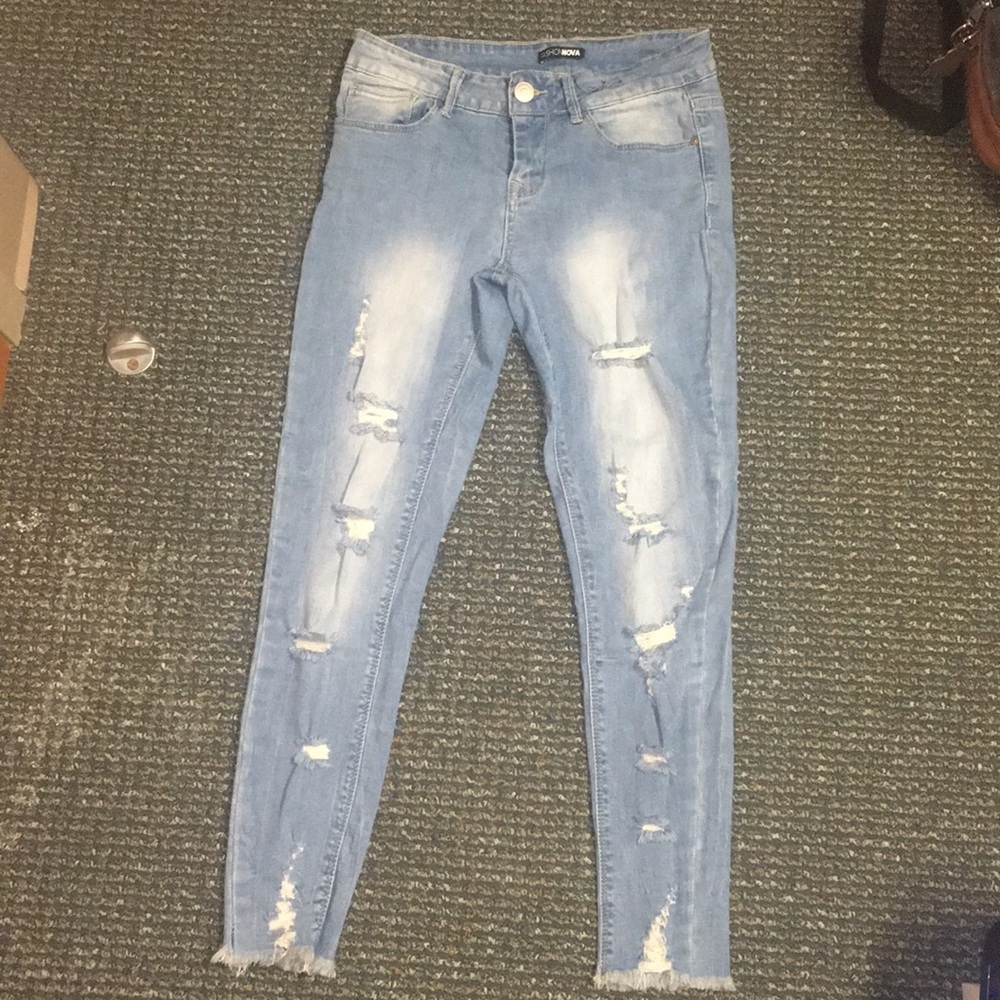 Fashion Nova Ripped Blue Skinny Jeans